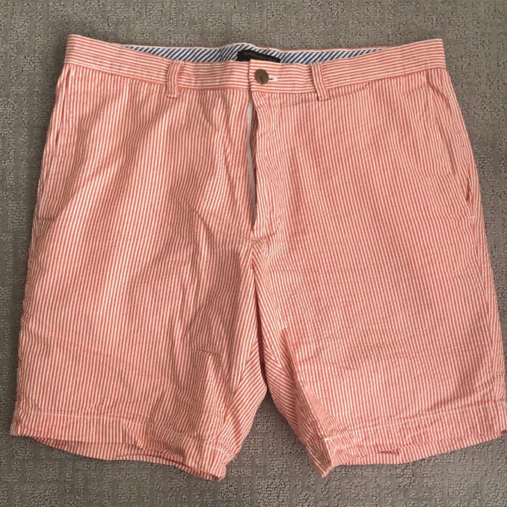 Men’s orange seersucker shorts